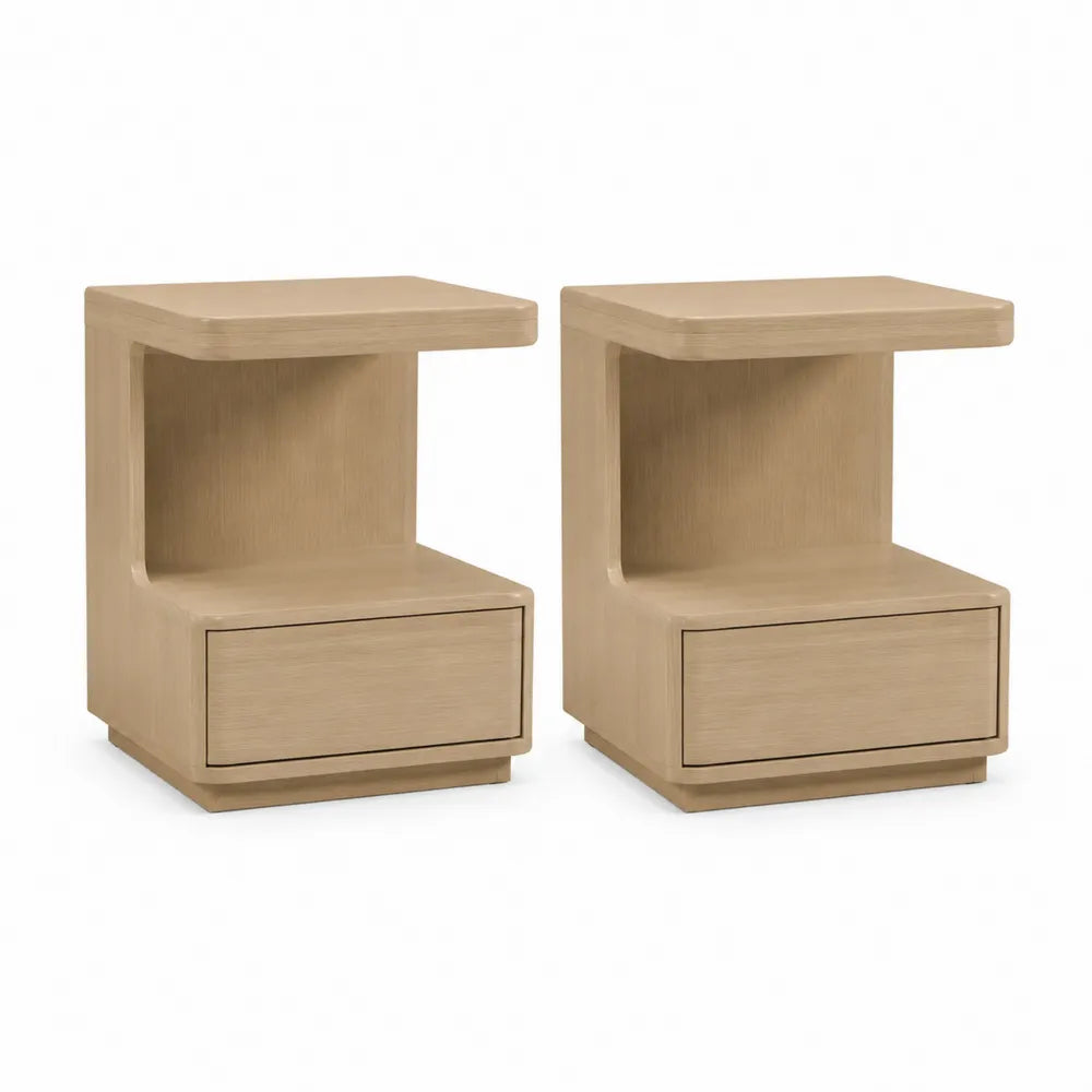 Tables d’appoint lot de 2 avec tiroir et niche ouverte bois clair rectangulaire 45 cm x 35 cm x 55 cm
