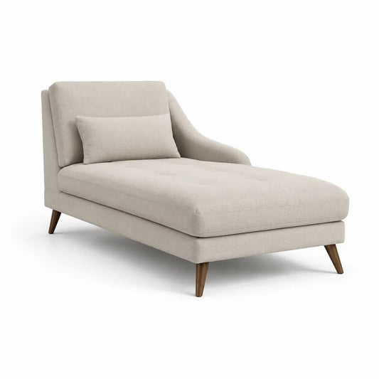 Méridienne chaise longue 175 x 80 x 85 cm tissu polyester beige structure bois pieds bois forme rectangulaire