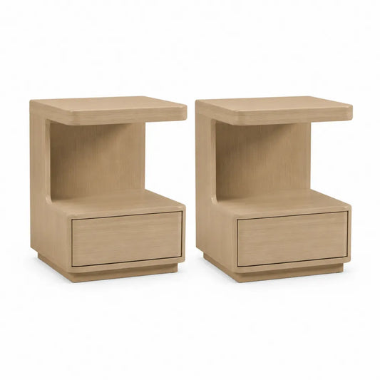 Tables d’appoint lot de 2 avec tiroir et niche ouverte bois clair rectangulaire 45 cm x 35 cm x 55 cm