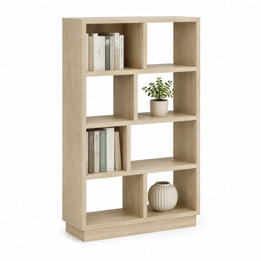 Étagère sur pied 80 x 30 x 140 cm MDF décor chêne clair rangement ouvert 8 compartiments forme rectangulaire