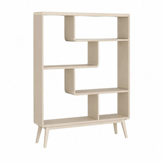Étagère sur pied ouverte rectangulaire en MDF laqué beige avec compartiments asymétriques 100 cm x 35 cm x 160 cm