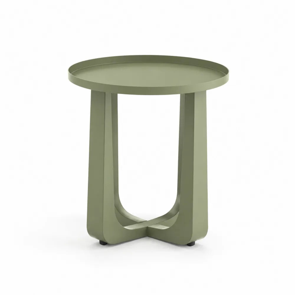 Table d’appoint ronde en métal vert sauge structure acier thermolaqué 45 cm x 45 cm x 50 cm plateau circulaire